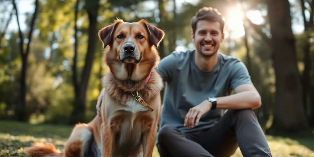 Calm dog and owner enjoying a peaceful moment together.