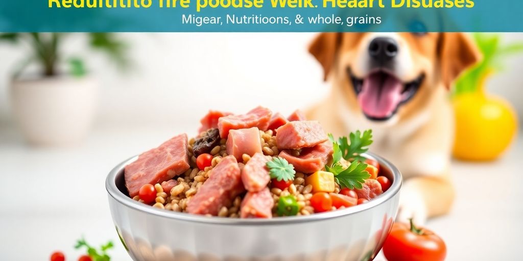 Healthy dog food in a bowl with a cheerful dog.
