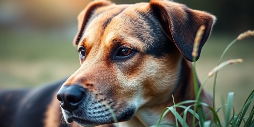 Calm dog in a serene outdoor setting, avoiding aggression.