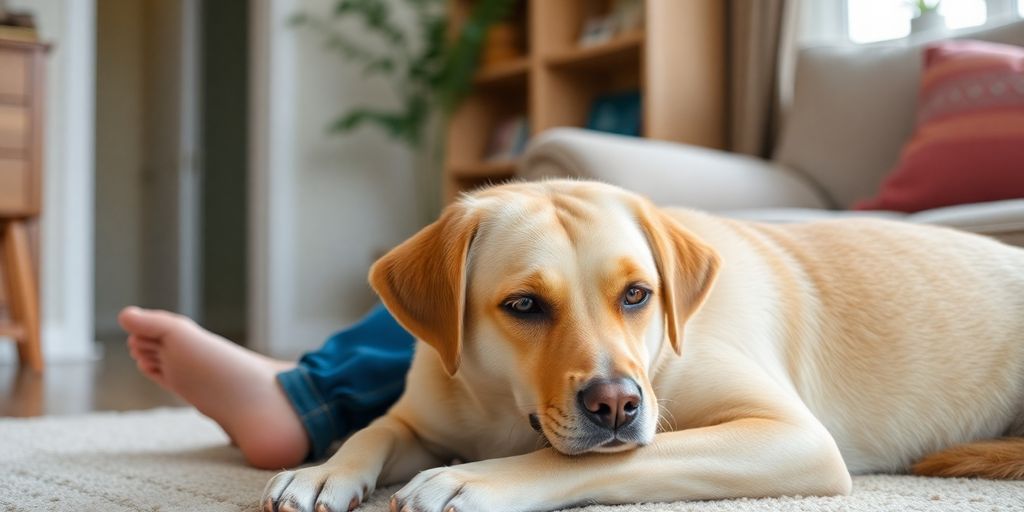 Calm dog in a peaceful home environment.