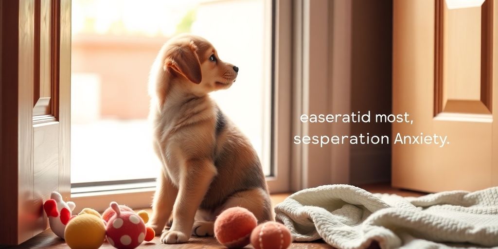 Puppy by an open door, looking back with hope.