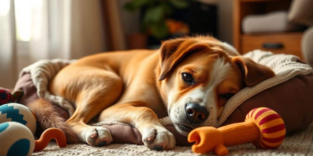 A relaxed dog resting peacefully in a cozy home.