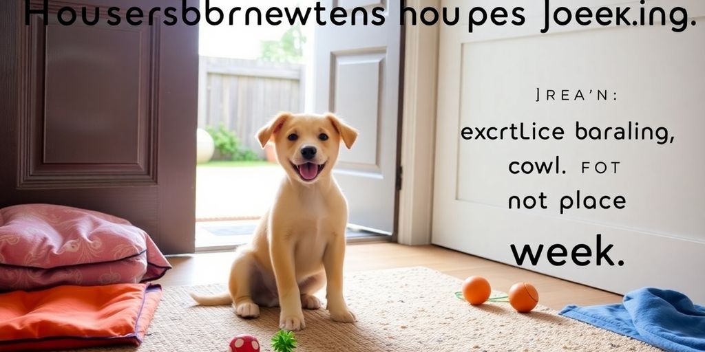 Cute puppy near door ready for housebreaking training.