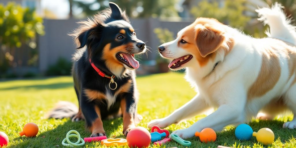 Dog and owner playing a training game outside.
